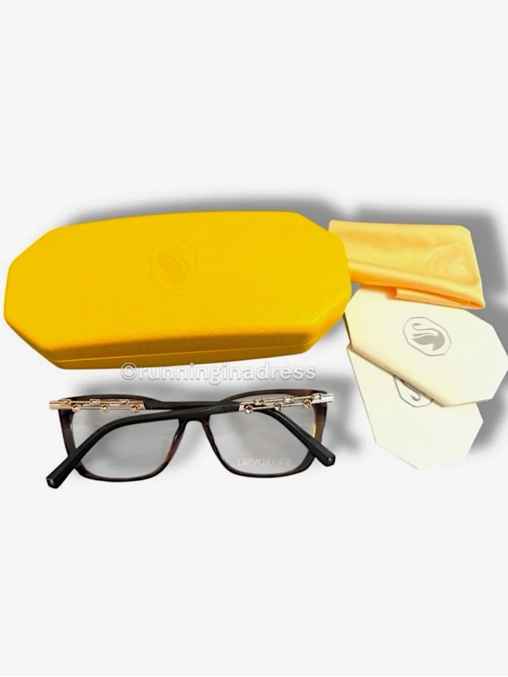 Swarovski SK5383 Cat Eye Eyeglasses NWT Brown Havana Gold Crystal Frames 54mm